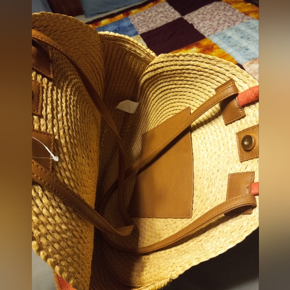 Round Woven Orange and Yellow Handbag - Picture 2 of 5